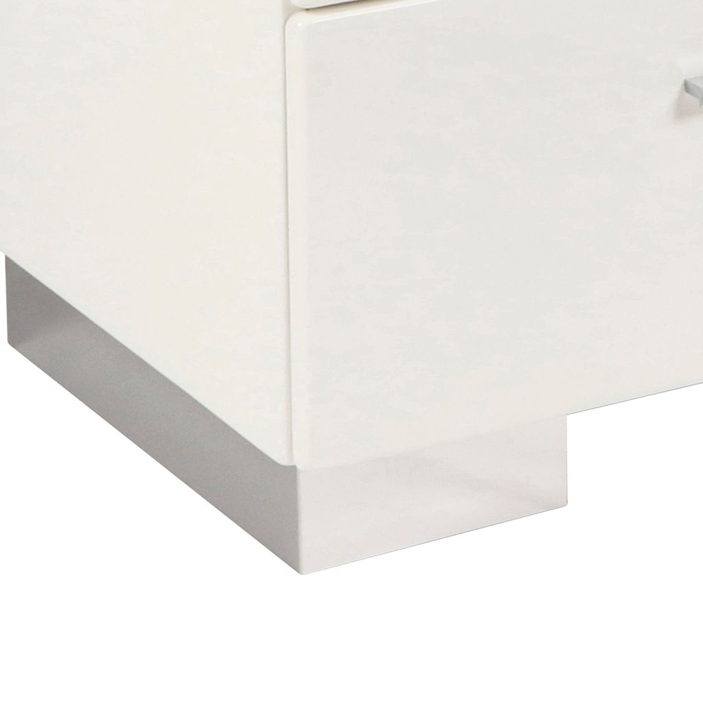 2 Drawer Wooden Nightstand with Metal Base and Bar Handles, White - View 4