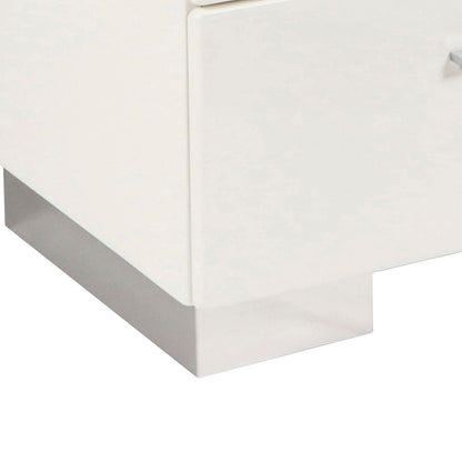 2 Drawer Wooden Nightstand with Metal Base and Bar Handles, White - View 4