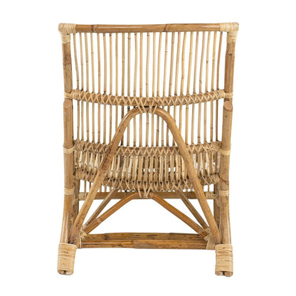 35 Inch Retro Style Rattan Lounge Chair, Slatted Support, Natural Brown - View 4