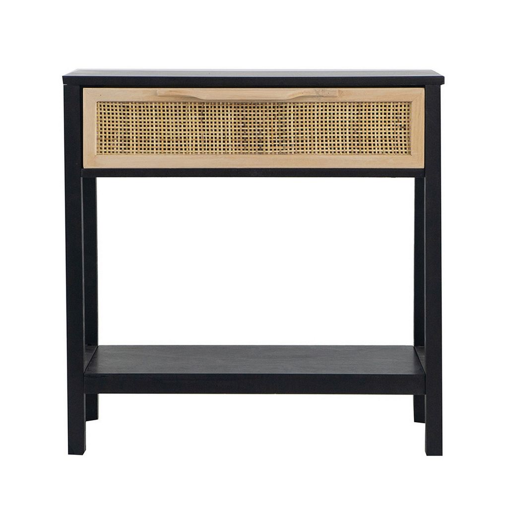 Rosette 22 Inch Side End Table, Natural Brown Rattan Front Drawer, Open Shelf, Black Mango Wood Fram - View 4