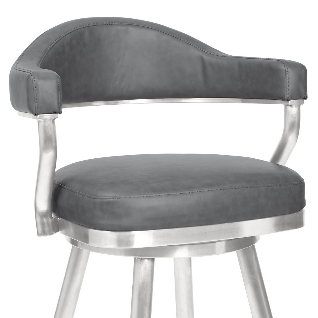 26 Inch Vegan Faux Leather Metal Counter Stool, Gray, Silver - View 4