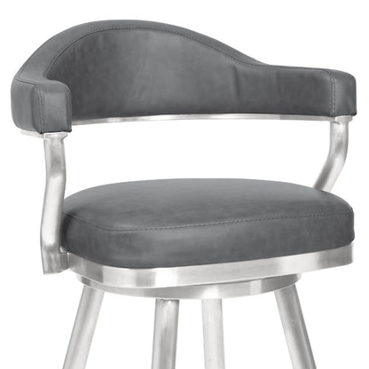 26 Inch Vegan Faux Leather Metal Counter Stool, Gray, Silver - View 4
