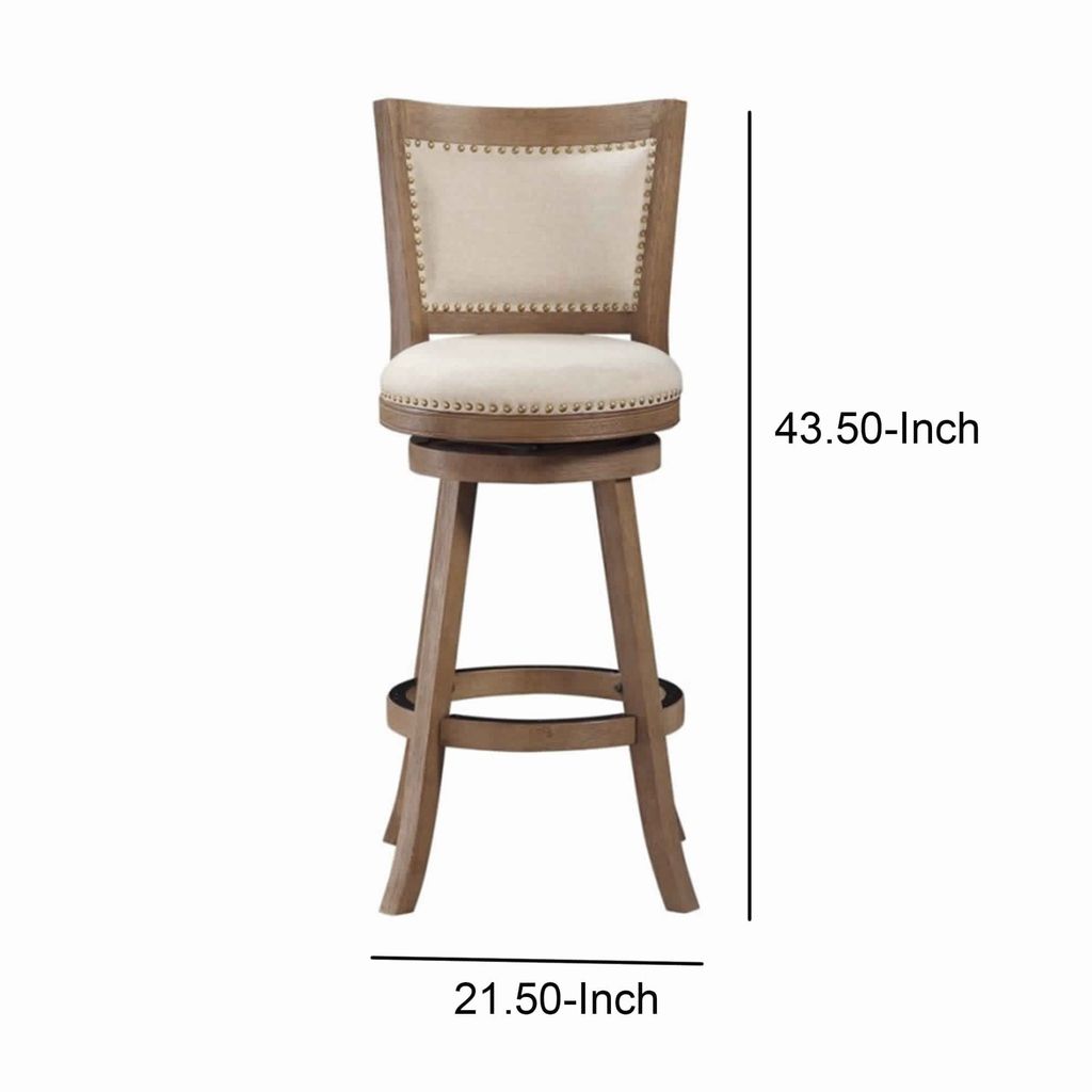 Nailhead Trim Round Barstool with Padded seat and Back, Brown and Beige - View 6