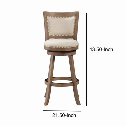Nailhead Trim Round Barstool with Padded seat and Back, Brown and Beige - View 6