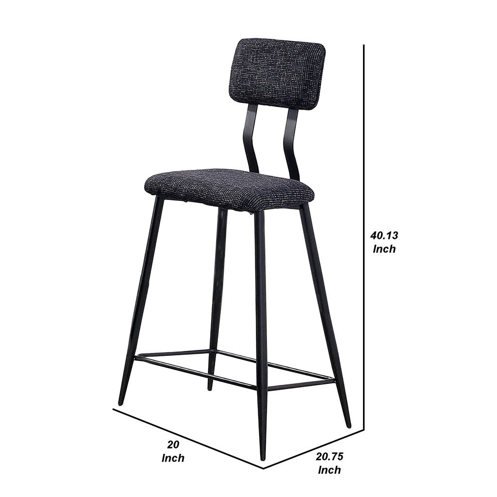 30 Inch Bar Height Chair, Padded Seating, Metal Legs, Black - View 6