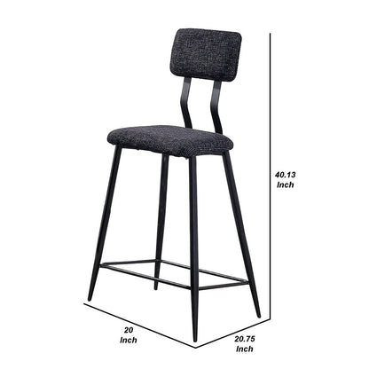 30 Inch Bar Height Chair, Padded Seating, Metal Legs, Black - View 6