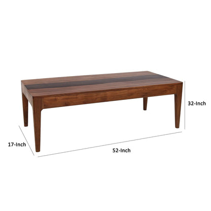 52 Inch Modern Coffee Table, Acacia Wood with Classic Block Legs, Brown - View 5