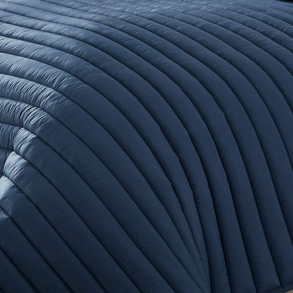 Cabe 3 Piece Queen Comforter Set, Polyester Puffer Channel Quilt, Navy Blue - View 3