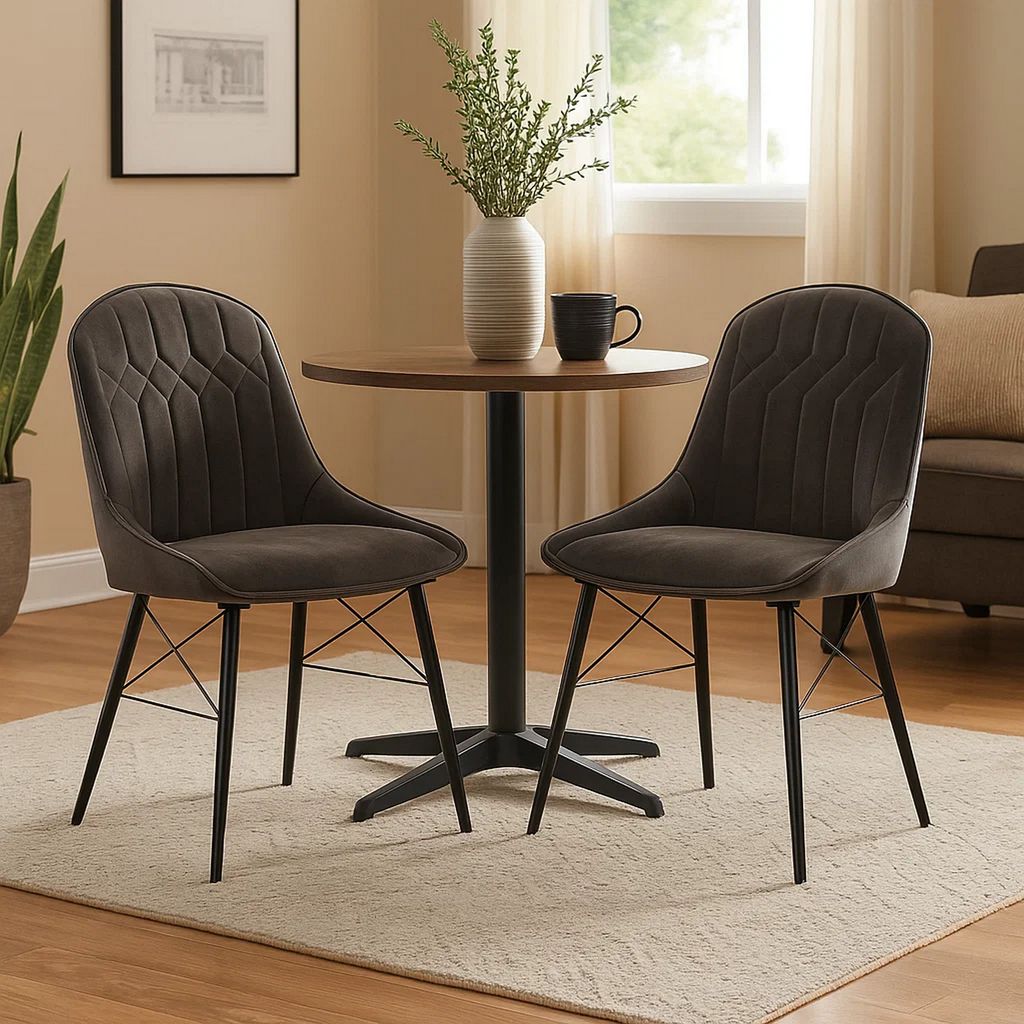 Fabric Upholstered Side Chair, Set of 2, Gray and Black - View 7