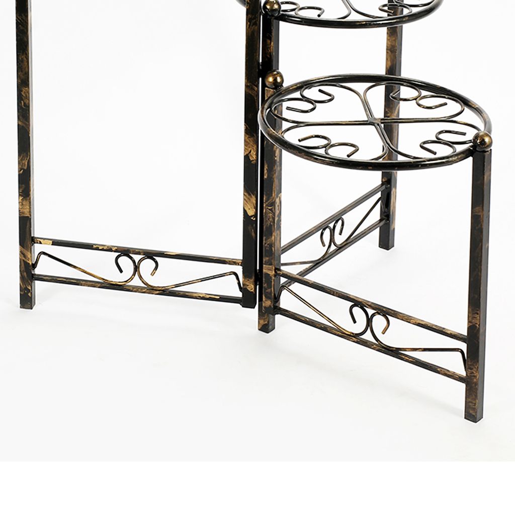 3 Tier Heart Clover Design Round Top Metal Plant Stand, Black - View 4