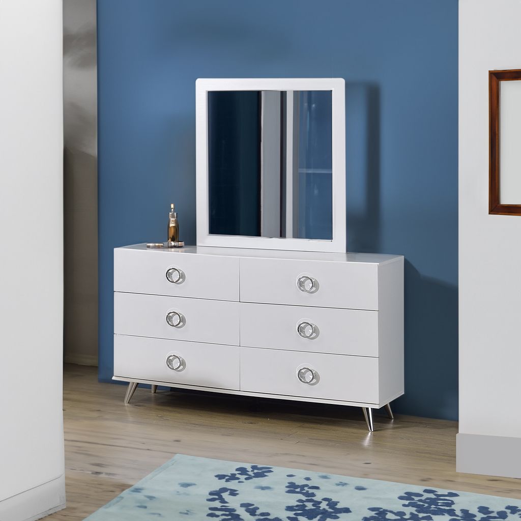 Dresser with 6 Drawers and Angled Metal Feet, White - View 7
