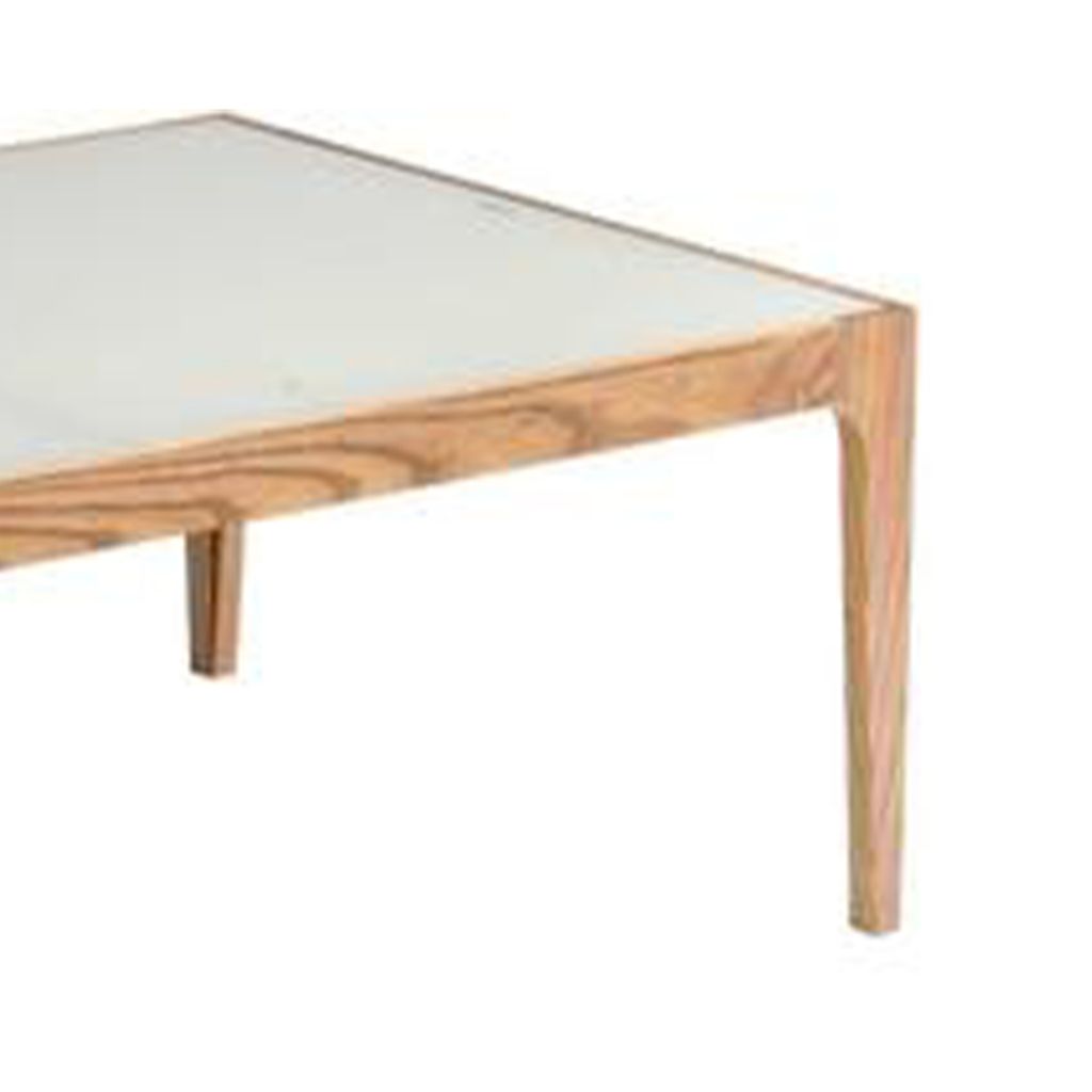 Wooden Frame Rectangular Coffee Table with Beveled Tempered Glass Top, Brown and Clear - View 5