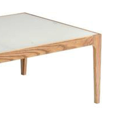 Wooden Frame Rectangular Coffee Table with Beveled Tempered Glass Top, Brown and Clear - View 5