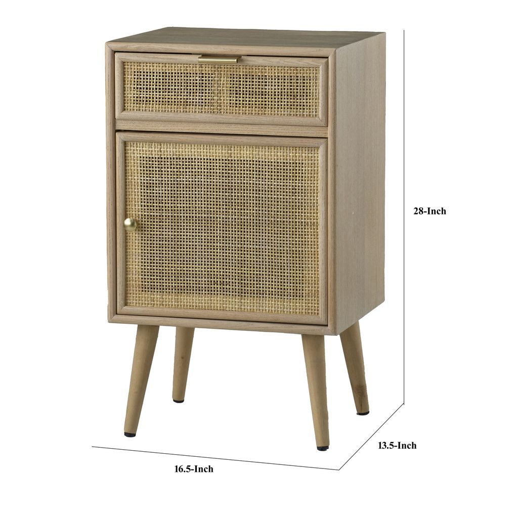 Keli 28 Inch Accent Cabinet, 1 Drawer, Pine, Woven Rattan Design, Natural - View 5