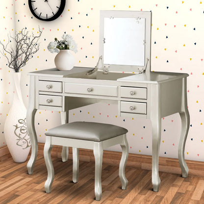 Cherub Vanity Set Featuring Stool And Mirror Silver - View 6