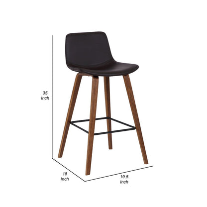 35 Inch Wooden Barstool with Leatherette Seat, Brown - View 5