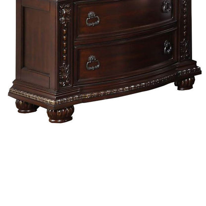 European Style Nightstand with 3 Drawers and Marble Top, Dark Cherry Brown - View 4