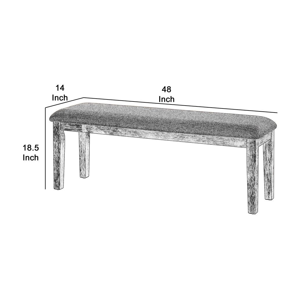 Rectangular Style Wooden Bench with Fabric Upholstered Seat, Gray - View 5