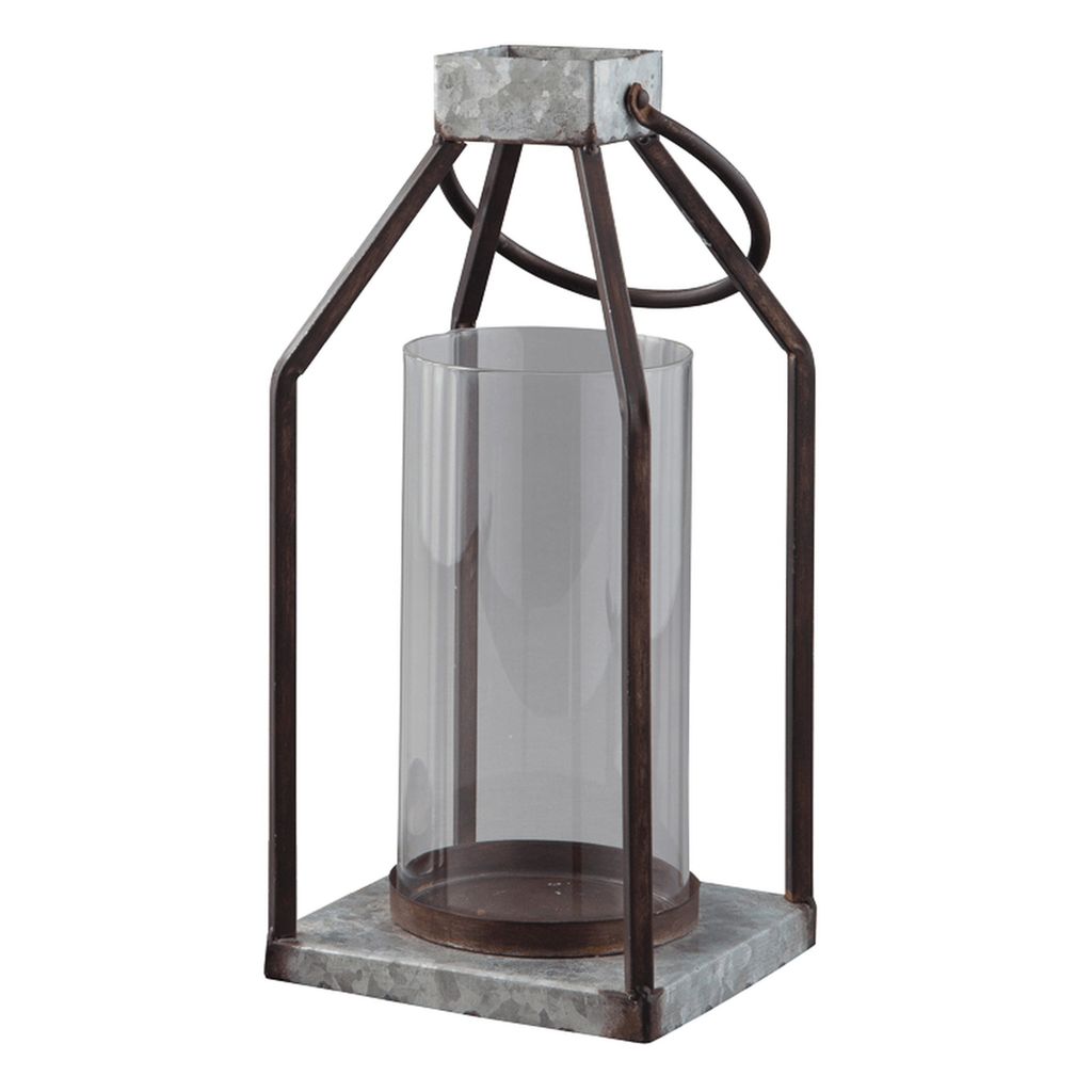 Geometric Lantern with Glass Hurricane, Set of 2, Black and Gray - View 2