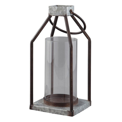 Geometric Lantern with Glass Hurricane, Set of 2, Black and Gray - View 2