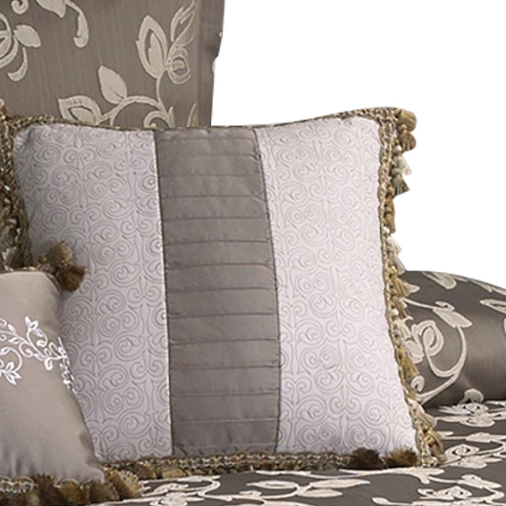 10 Piece King Polyester Comforter Set with Leaf Print, Platinum Gray - View 5