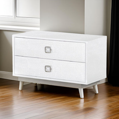 Hart 32 Inch Modern Nightstand, 2 Drawers, Textured Lacquer Finish, White - View 7