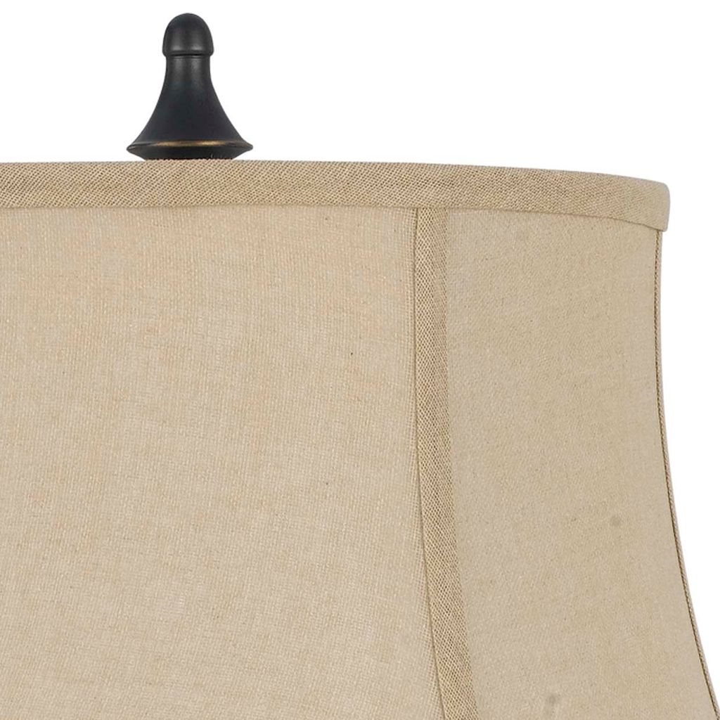 Metal Body Table Lamp with Fabric Tapered Bell Shade, Beige and Black - View 4