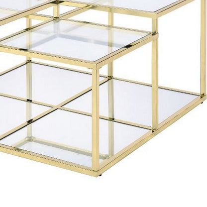 Coffee Table with Glass Top and Tubular Frame, Gold - View 5