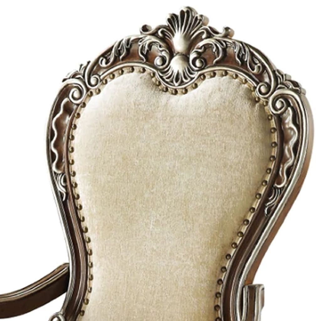 24 Inch Classic Upholstered Armchair, Scrolled Details, Nailhead, Brown - View 3
