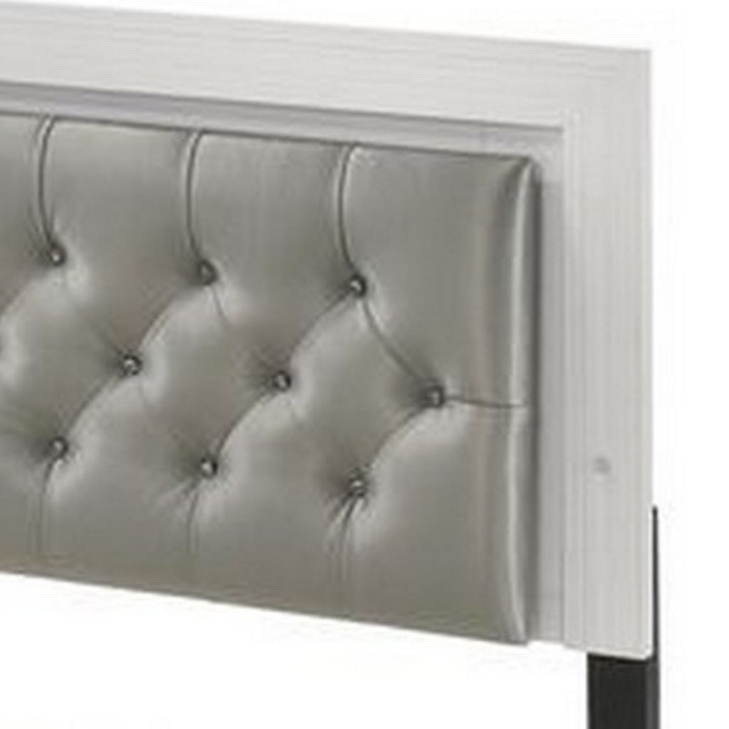 Elegant Queen Size Bed, LED Trim, Button Tufted Headboard, White - View 2