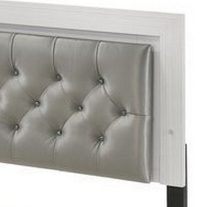 Elegant Queen Size Bed, LED Trim, Button Tufted Headboard, White - View 2