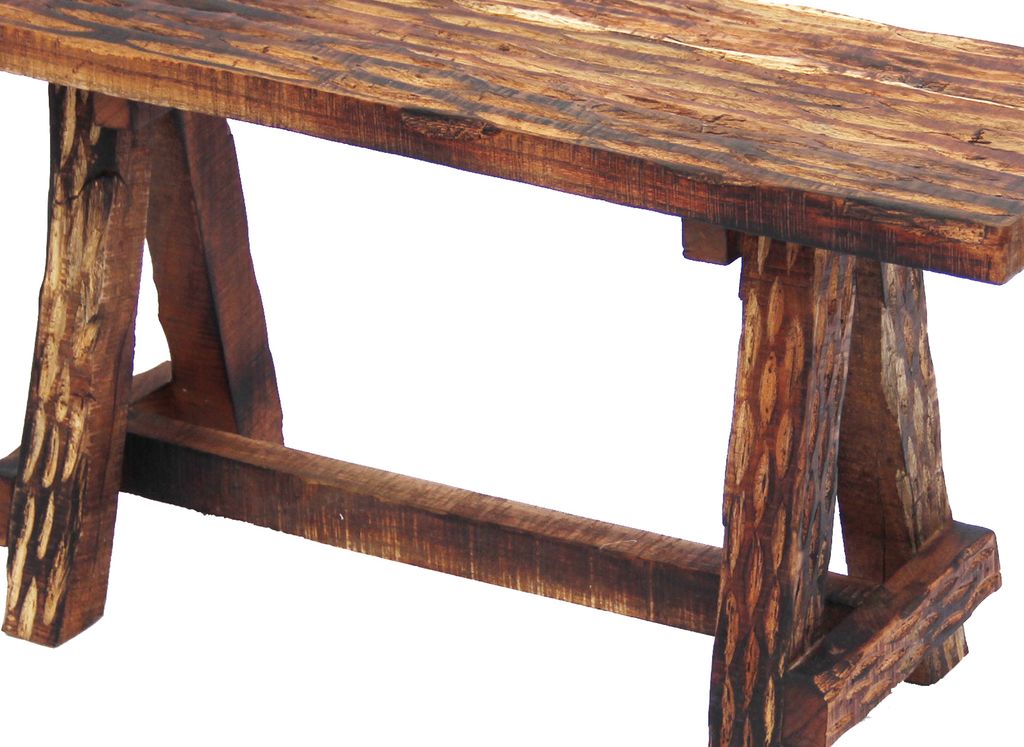 Wooden Garden Patio Bench With Retro Etching, Cappuccino Brown - View 2
