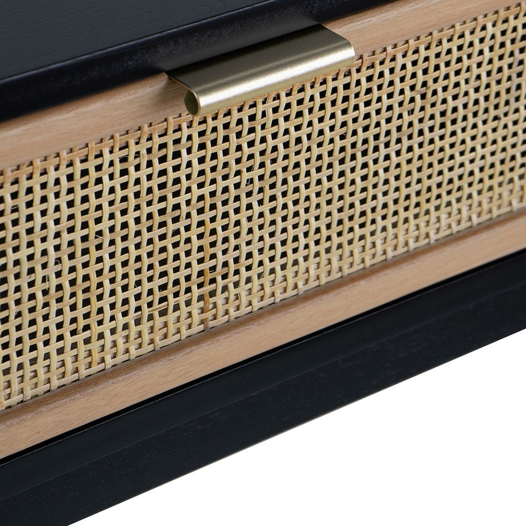 Ela 35 Inch 2 Drawer Wood Console Table, Woven Rattan Panels, Brown, Black - View 4