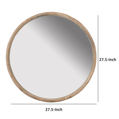 28 Inch Round Wall Mount Accent Mirror, Natural Fir Wood with Subtle Grains - View 5