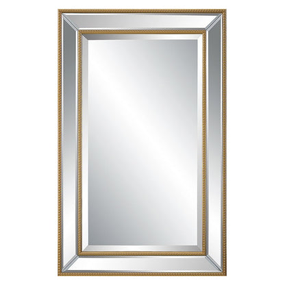 32 Inch Wood Wall Mirror, Beveled Mirror Frame, Gold