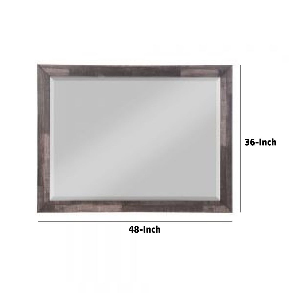 48 Inch Wood Mirror, Landscape, Beveled, Rustic Brown - View 6