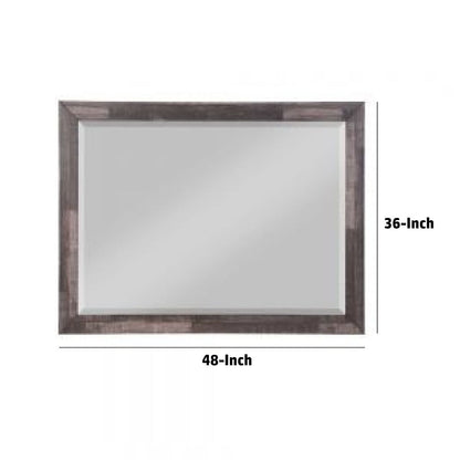 48 Inch Wood Mirror, Landscape, Beveled, Rustic Brown - View 6