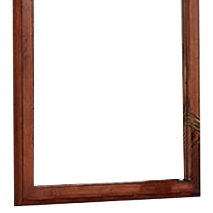 36 Inches Rectangular Wood Encased Mirror, Brown - View 3