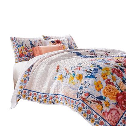 Tess Microfiber 3 Piece Full Quilt Set, Peacock, Floral Print, Multicolor - View 2