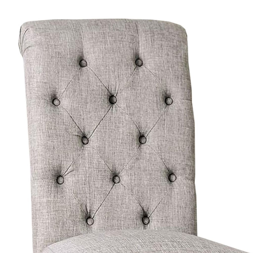 Side Chair with Button Tufted Backrest, Set of 2, Gray - View 2