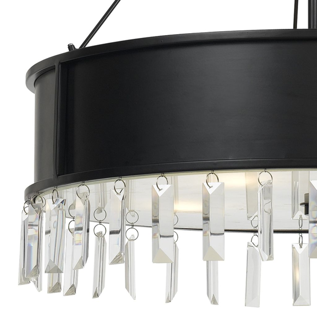 4 Bulb Round Metal Body Chandelier with Hanging Crystal Accents, Black - View 5