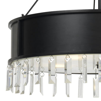 4 Bulb Round Metal Body Chandelier with Hanging Crystal Accents, Black - View 5