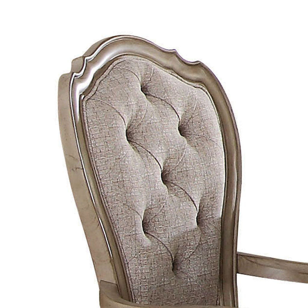 Wooden Arm Chairs with Button Tufting, Set of Two, Gray and Brown - View 4