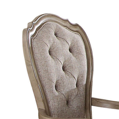 Wooden Arm Chairs with Button Tufting, Set of Two, Gray and Brown - View 4