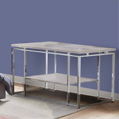 Sofa Table with Rectangular Tabletop and Open Bottom Shelf,Silver and Brown - View 7