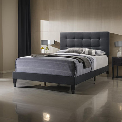 Full Size Bed with Square Button Tufted Headboard, Dark Gray - View 7