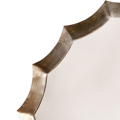 Round Mirror with Scalloped Metal Frame, Gold - View 3