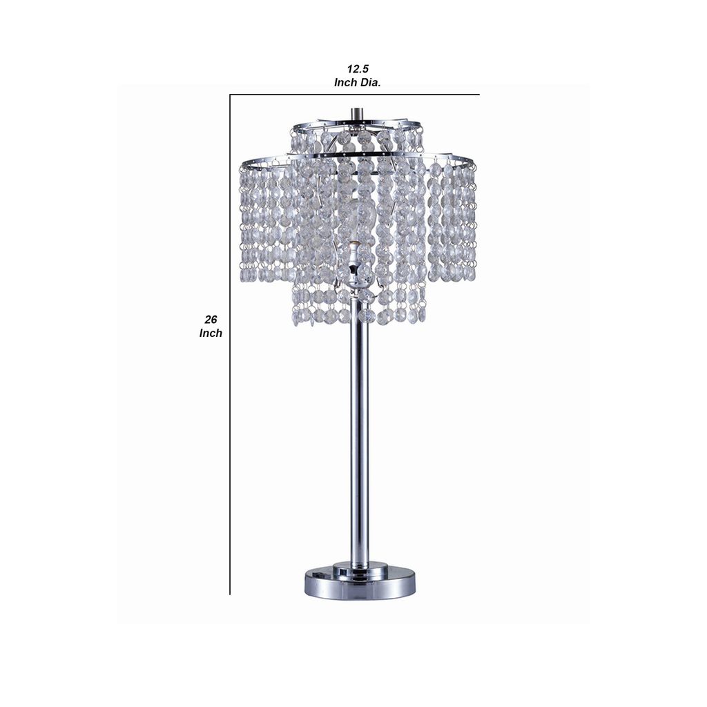 Metal Table Lamp with Hanging Acrylic Beads and USB Plugin, Silver - View 6