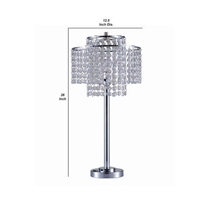 Metal Table Lamp with Hanging Acrylic Beads and USB Plugin, Silver - View 6