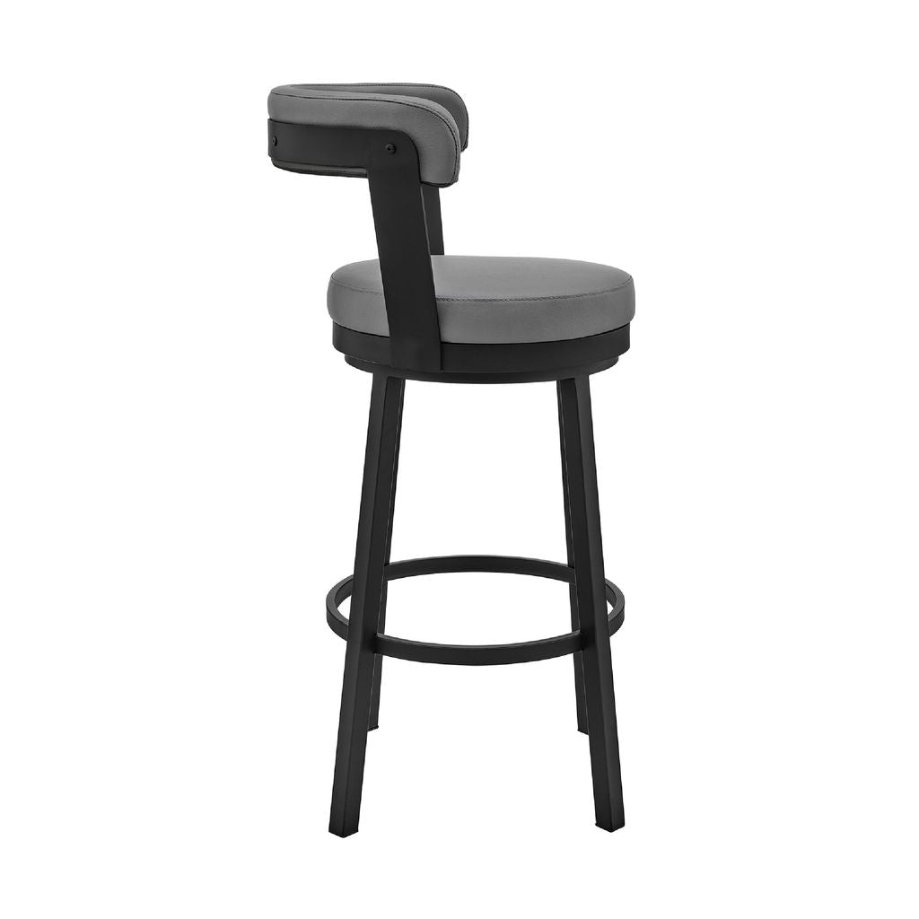 Swivel Counter Barstool with Curved Open Back and Metal Legs, Light Gray - View 4